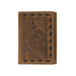 M&F M&F N5415402 Men's Nocona Trifold Leather Floral Buck Lace Stich Brown Wallet