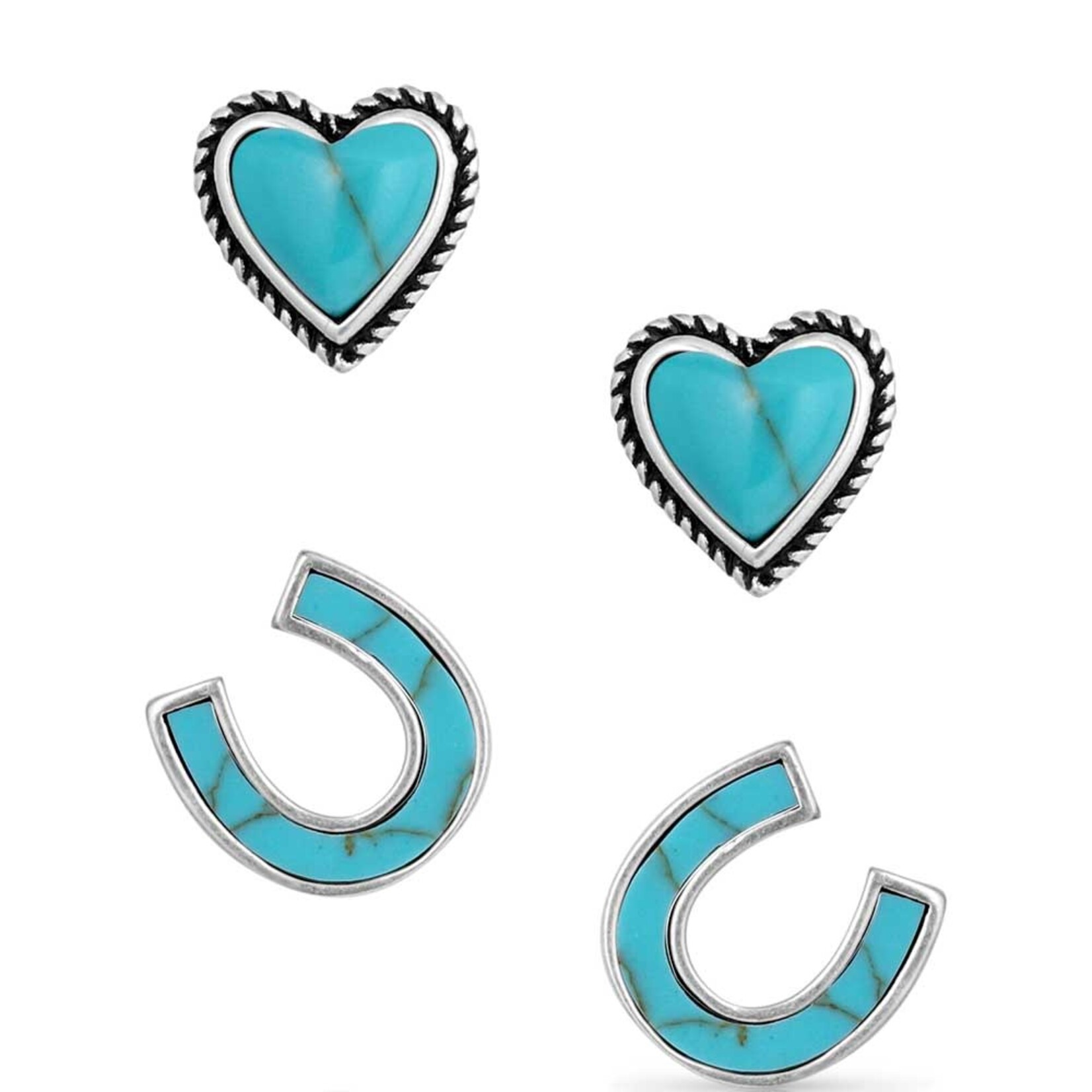 Montana Silversmiths Montana Silversmith ER5807 Turquoise Heart & Horseshoe Earring Set