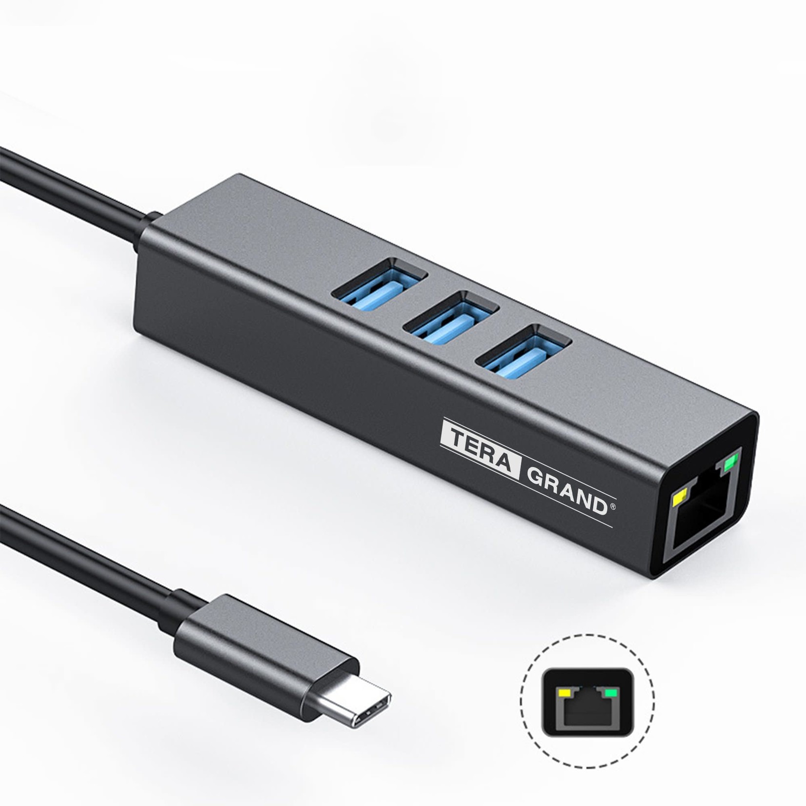 Tera Grand USB-C to Gigabit Ethernet Adapter with USB Ports
