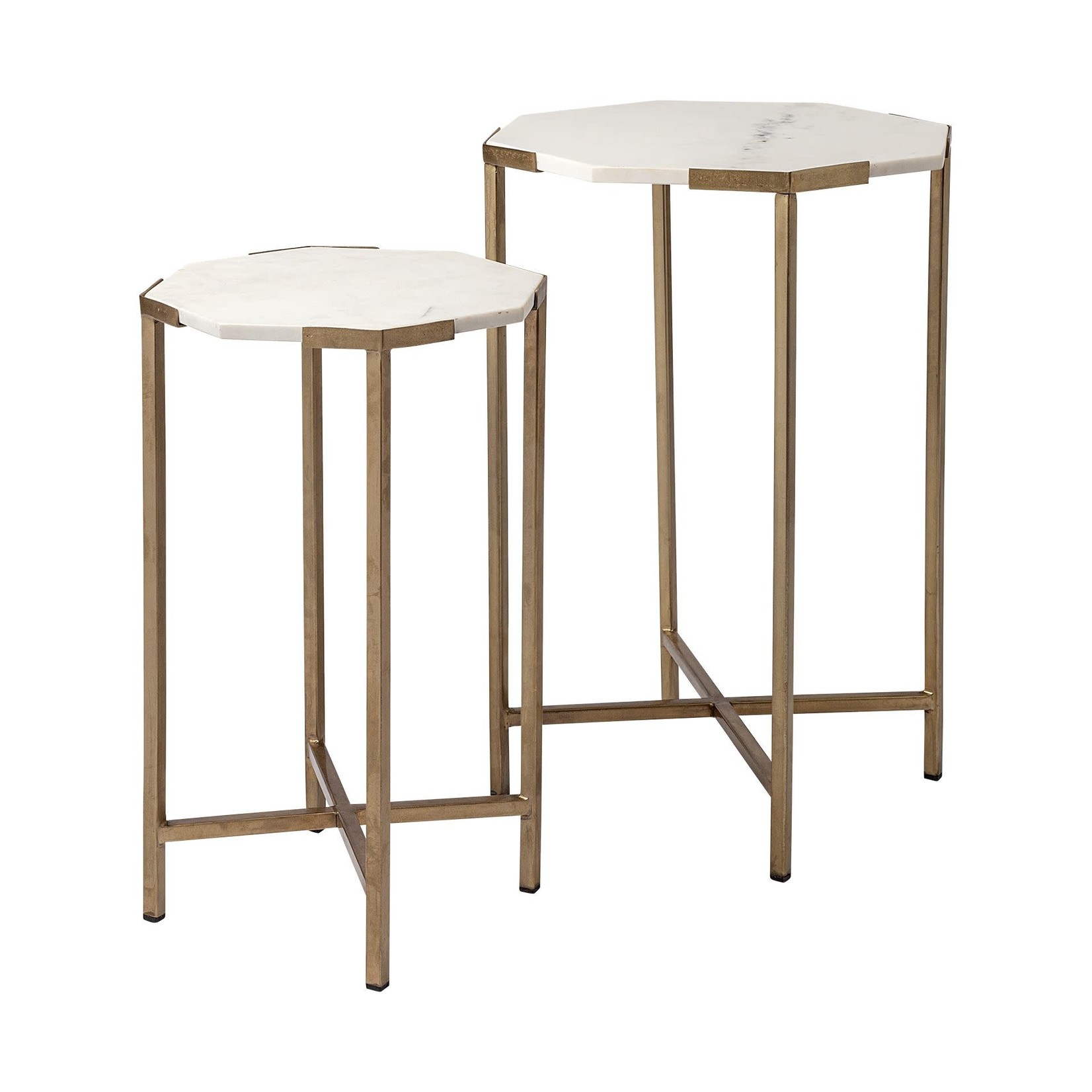 Vincent II  (Set of Two) Marble and Iron Octagon Side Tables