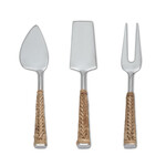 Rattan Handle Cheese Knives - Set of three
