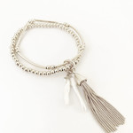 Silver Set of 2 Stretch Bracelets in Metal with Charms and Pearls