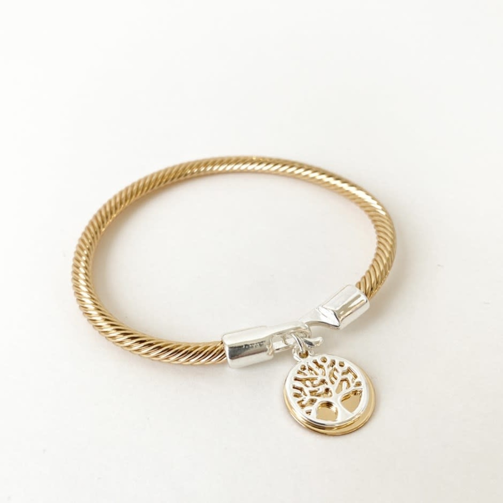 Silver & Rose Gold Bracelet with Tree Charm