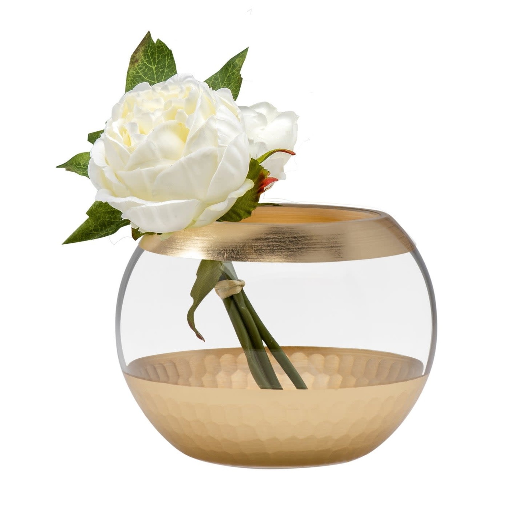 Gold Trim Facet Cut Glass 6x4.5" Ball Vase
