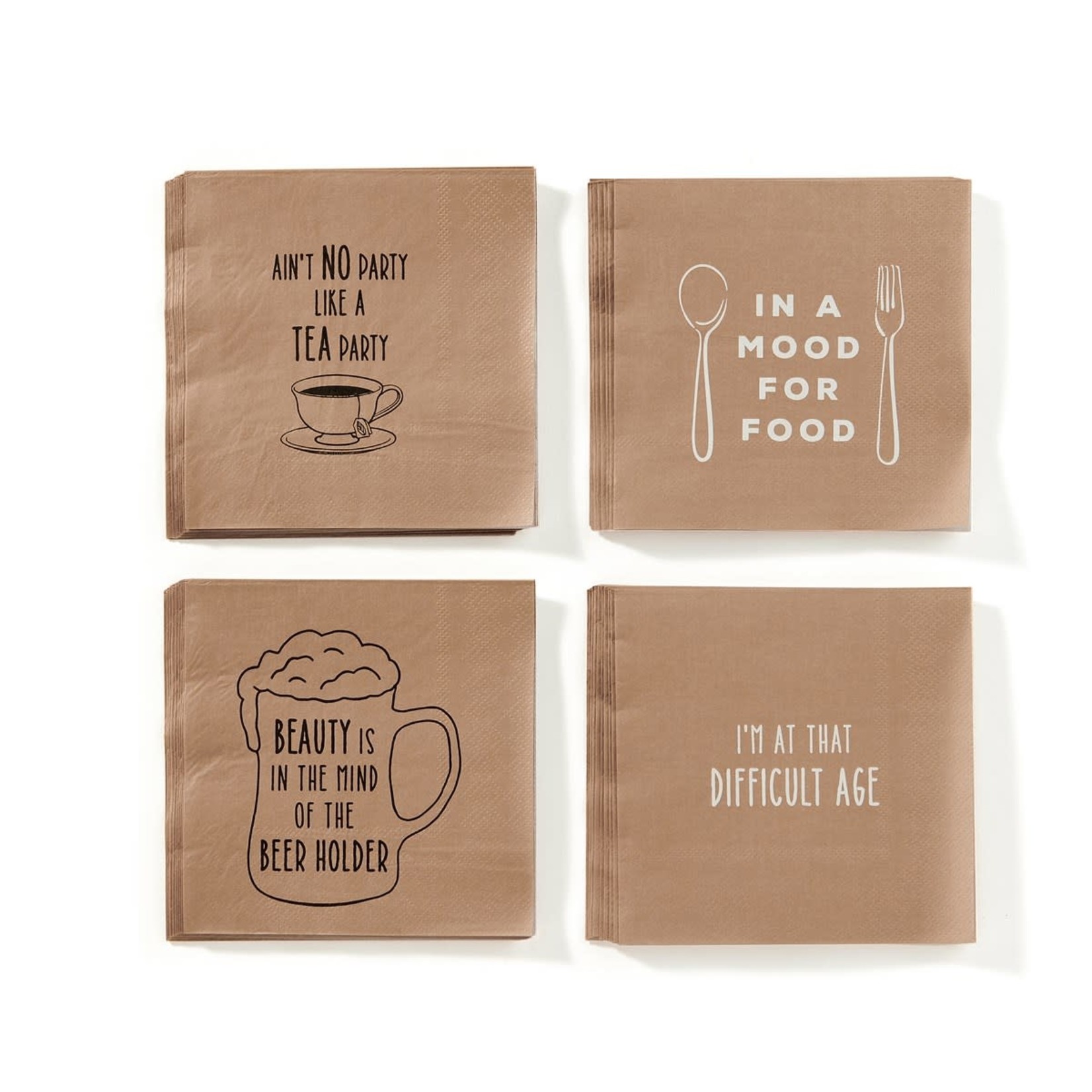 4 Pack - Natural Cocktail Napkins w/Sentiment