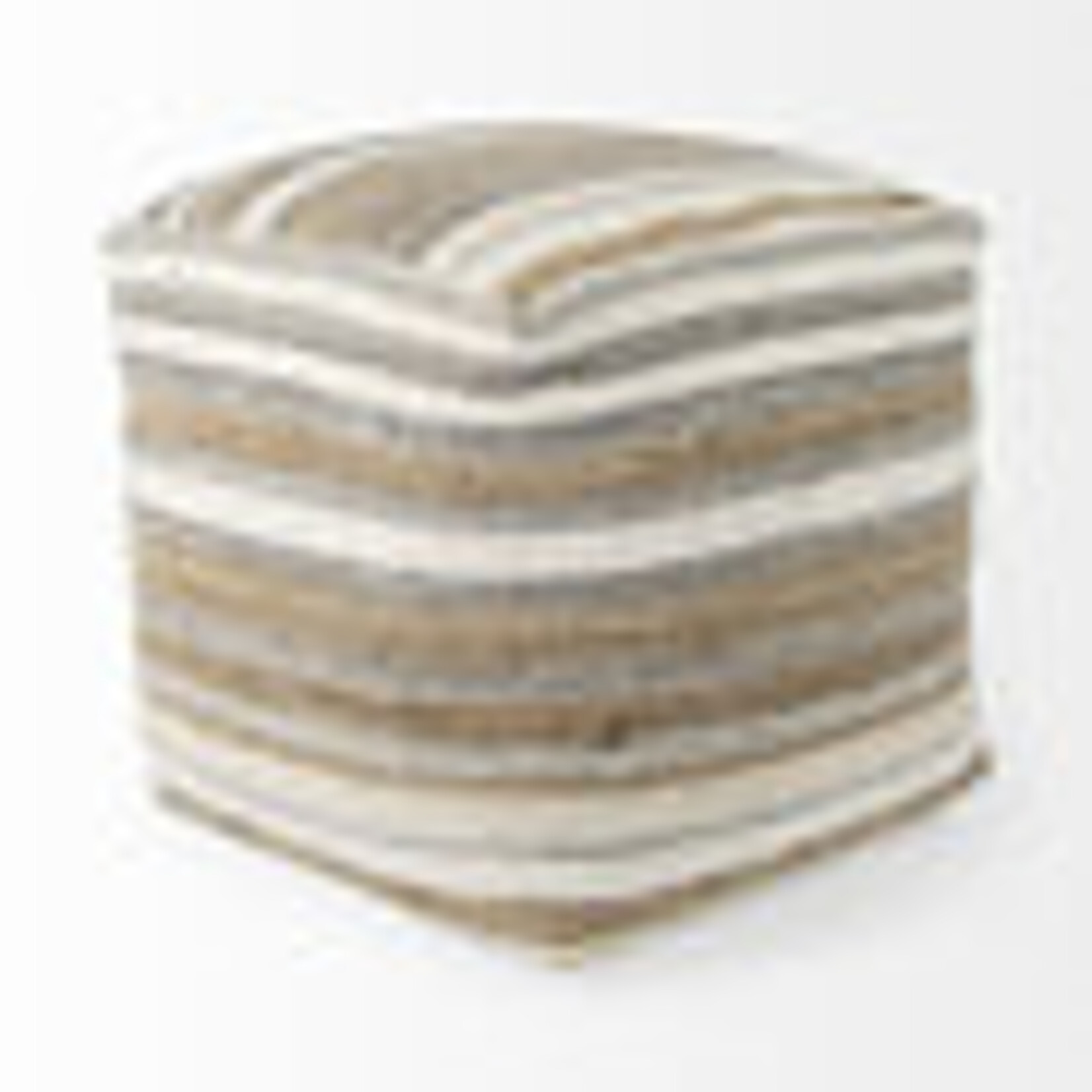 Aahana Striped Hemp & Cotton Pouf White/Taupe/Gray
