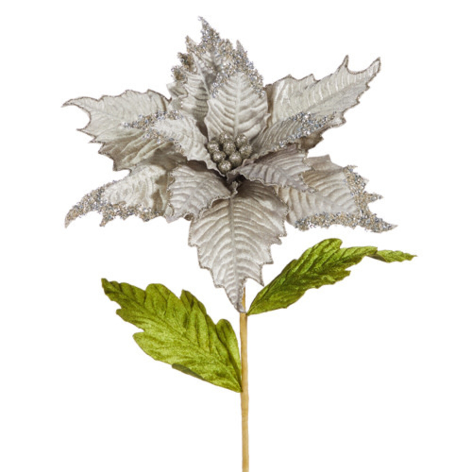 Silver Velvet Poinsettia Stem 27"