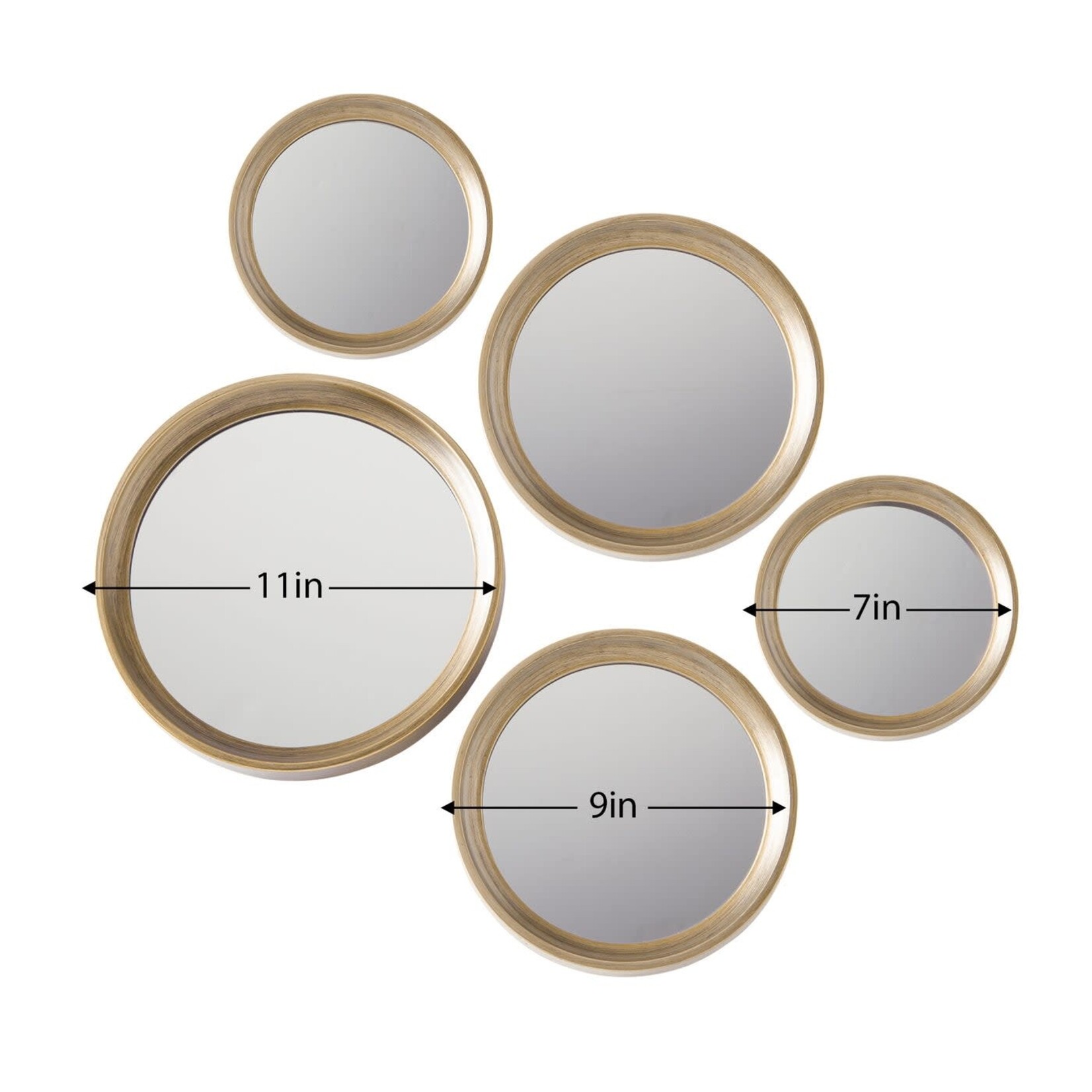 Portico Asst Round Antique Gold Wall Mirrors Set of 5