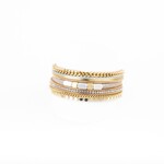 Multistrand bracelet in leather and faux leather with metal beads