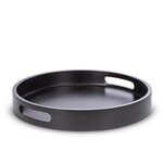 Black Rubberwood Round Tray with Handles
