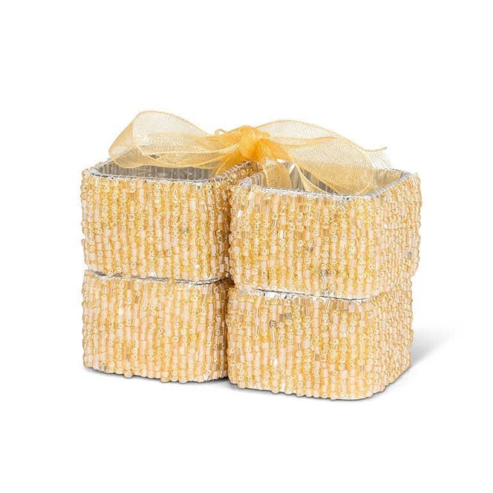 Gold Square Beaded Napkin Ring - Set of 4