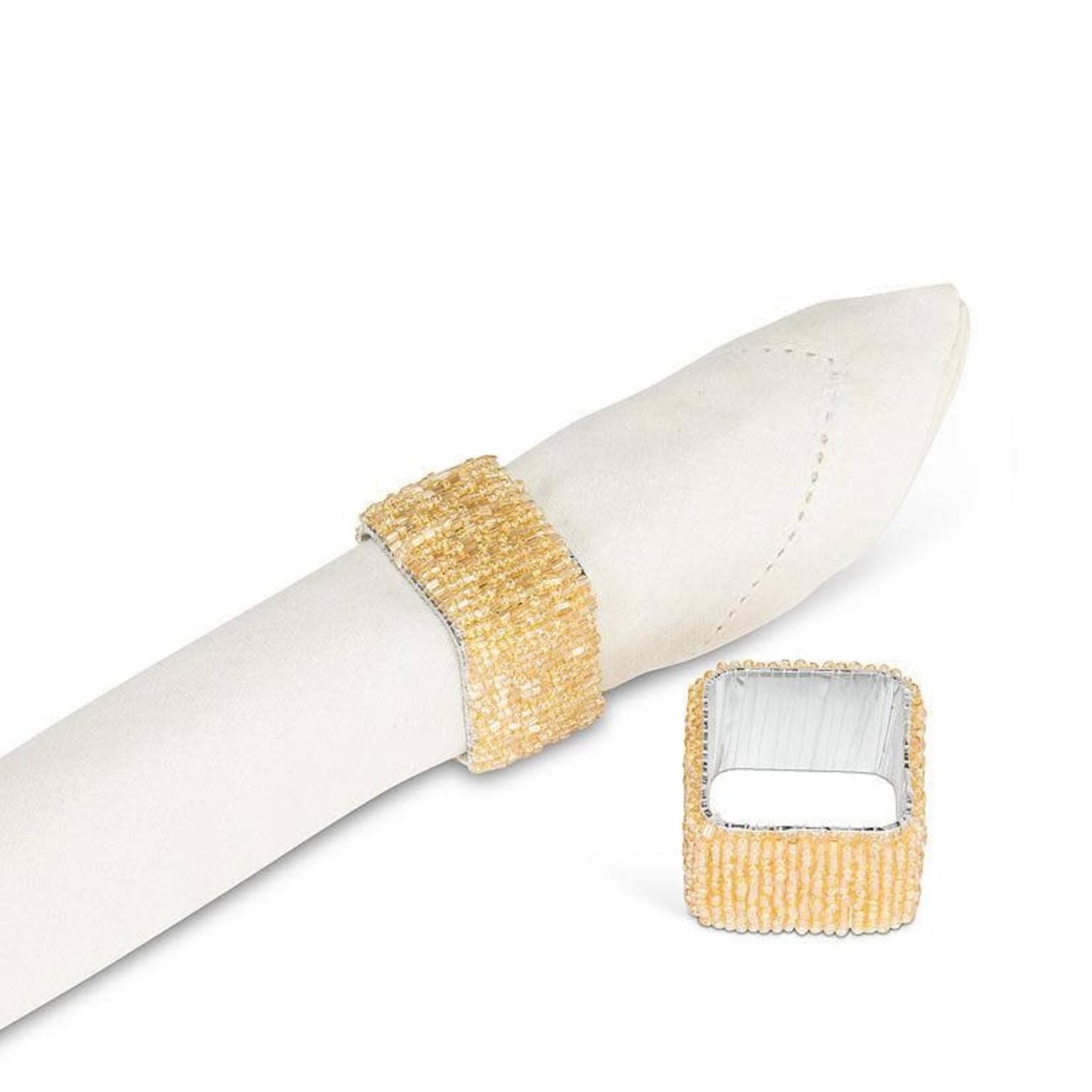 Gold Square Beaded Napkin Ring - Set of 4