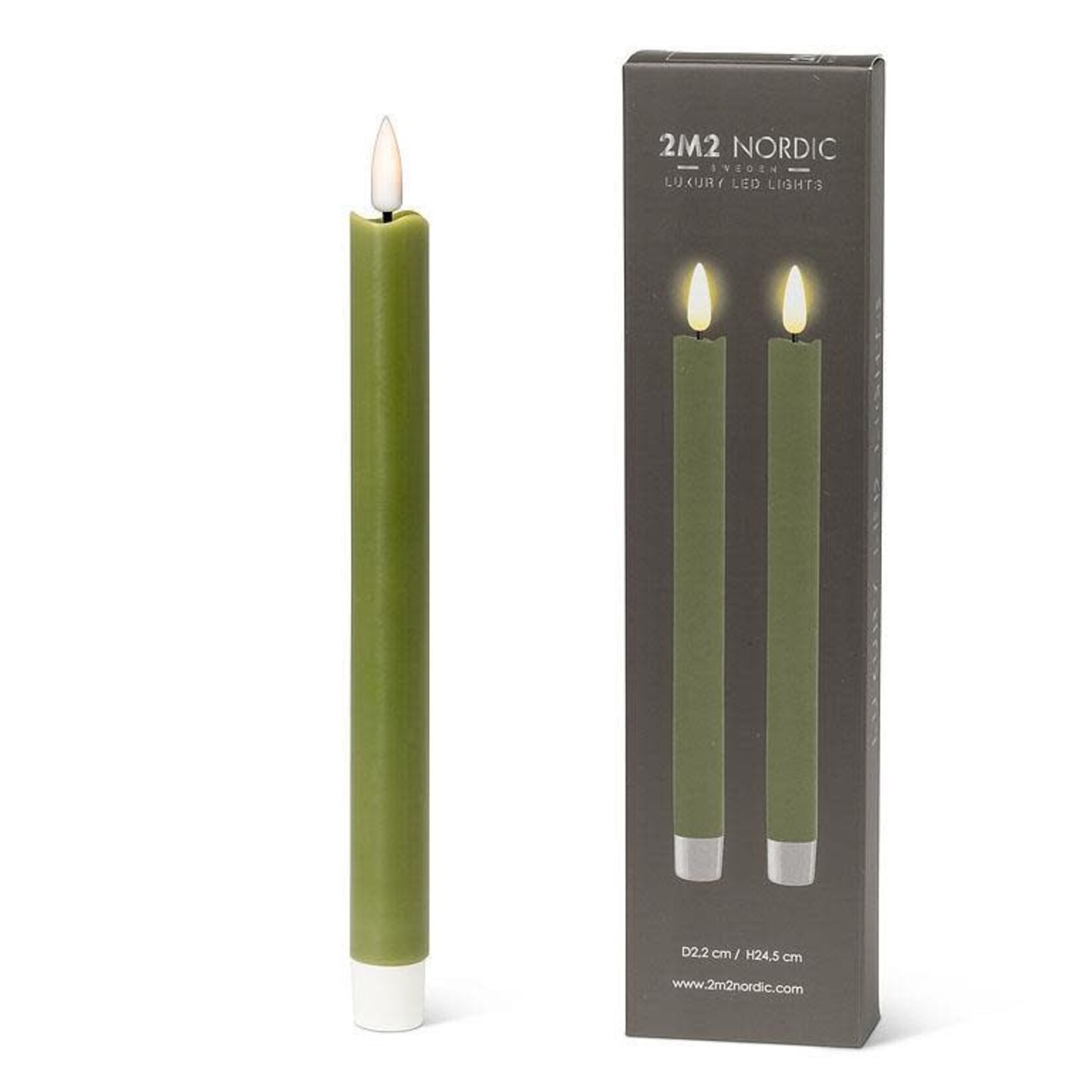 Green LED Taper Candle - Set of 2
