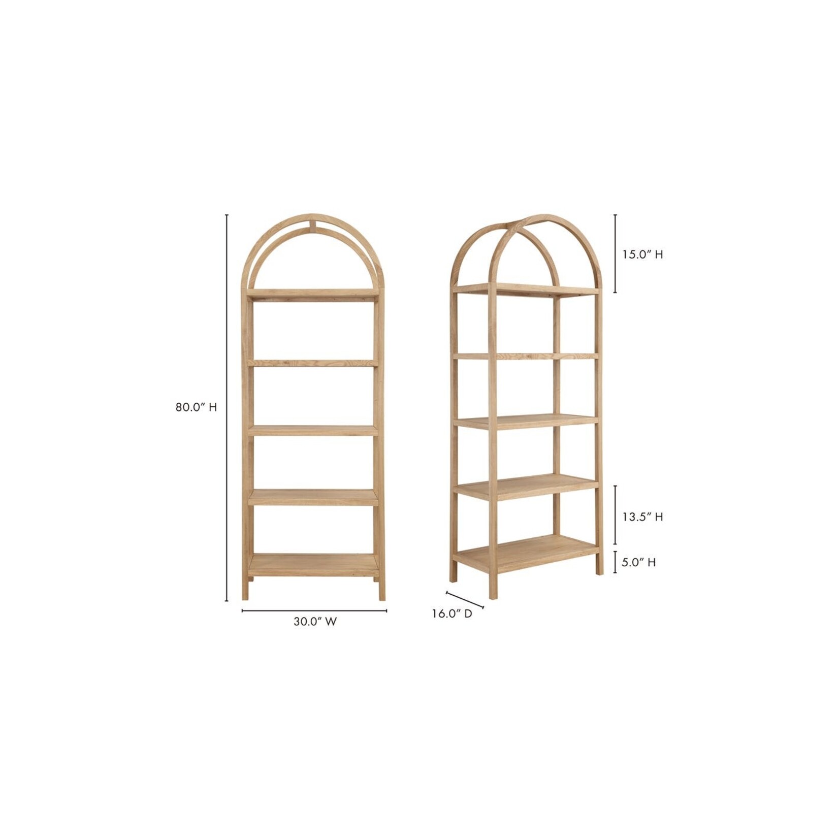Eero Bookcase Natural - 30.0” W X 16.0” D X 80.0” H