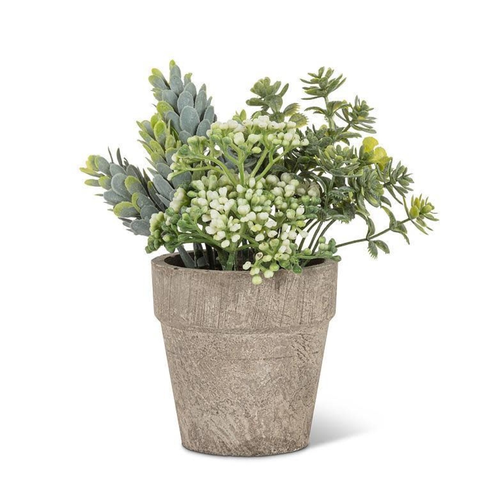 Mixed Greenery w/White Buds Pot