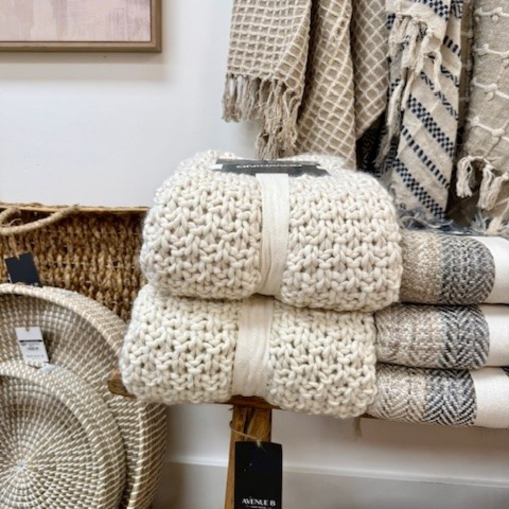 Bisque Avanti Waffle Knit 50" x 60" Throw