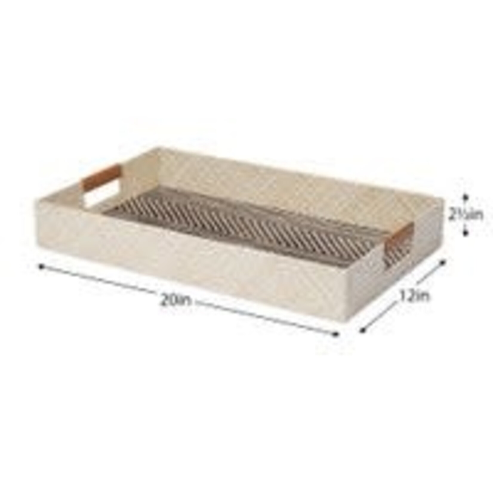 Pandan Chevron Design Faux Leather Handle 12x20" Rectangle Tray