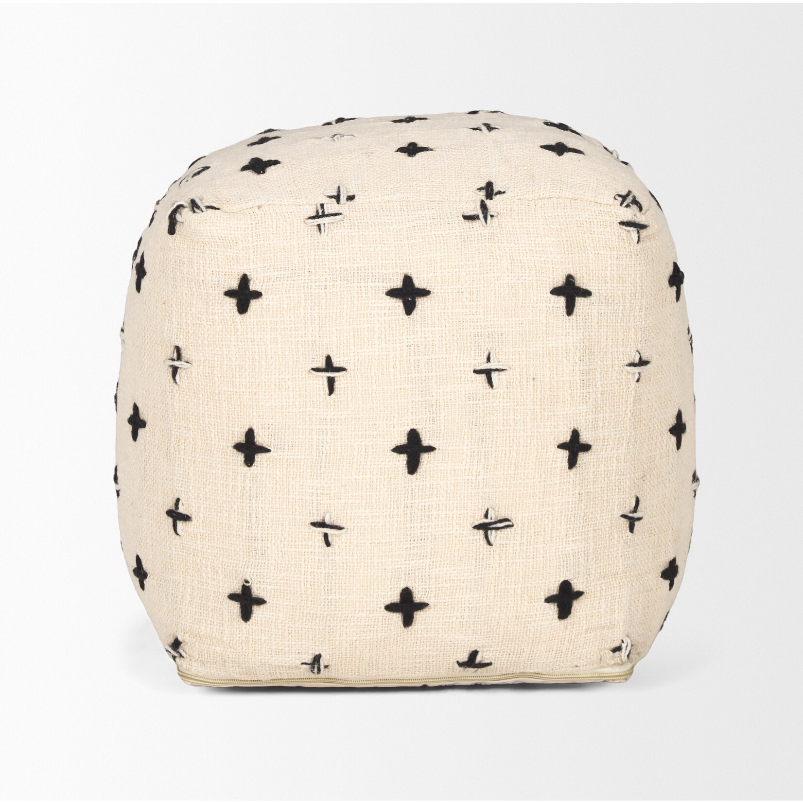 Saanvi Wool w/ Cream and Black Stitched Cross Patterned Pouf