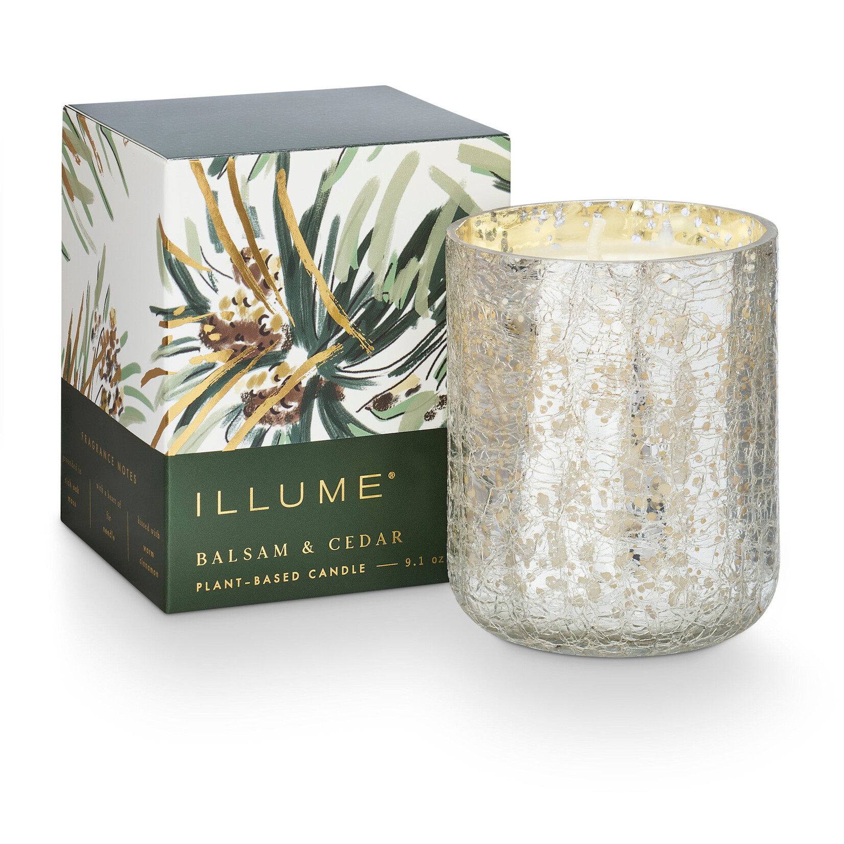 Small Boxed Crackle Glass Candle Balsam and Cedar