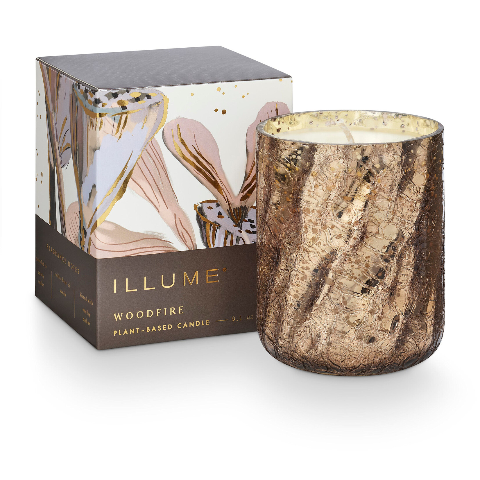 Small Boxed Crackle Glass Candle Woodfire