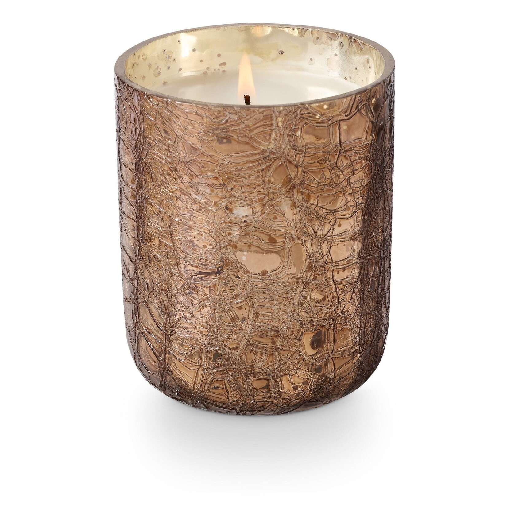 Small Boxed Crackle Glass Candle Woodfire