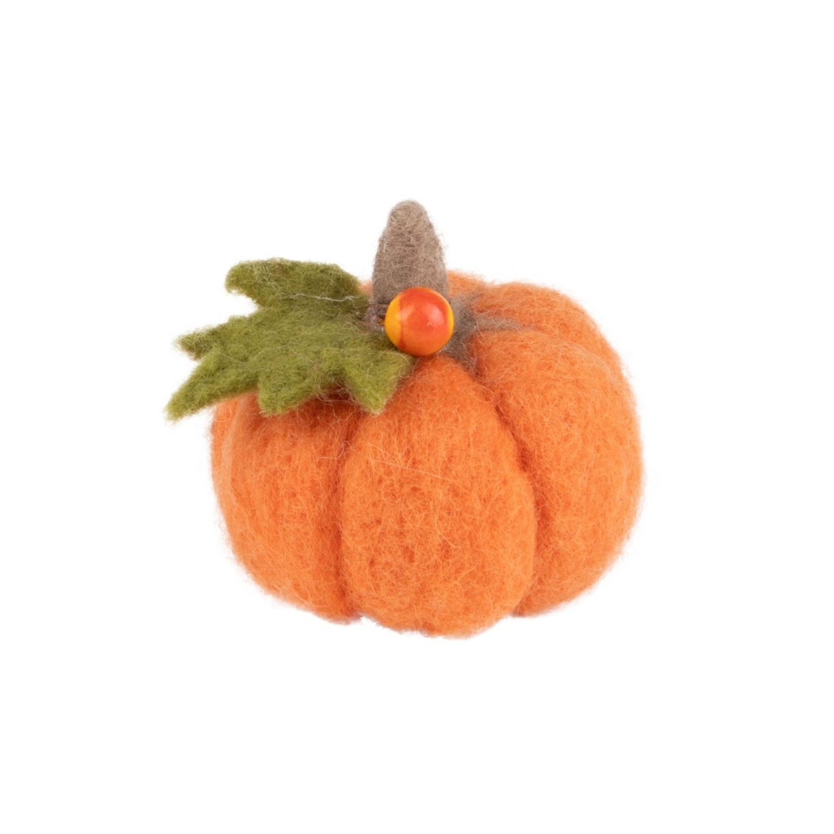 Small Orange Felt Pumpkin Table Piece with Berry,2.5x3in