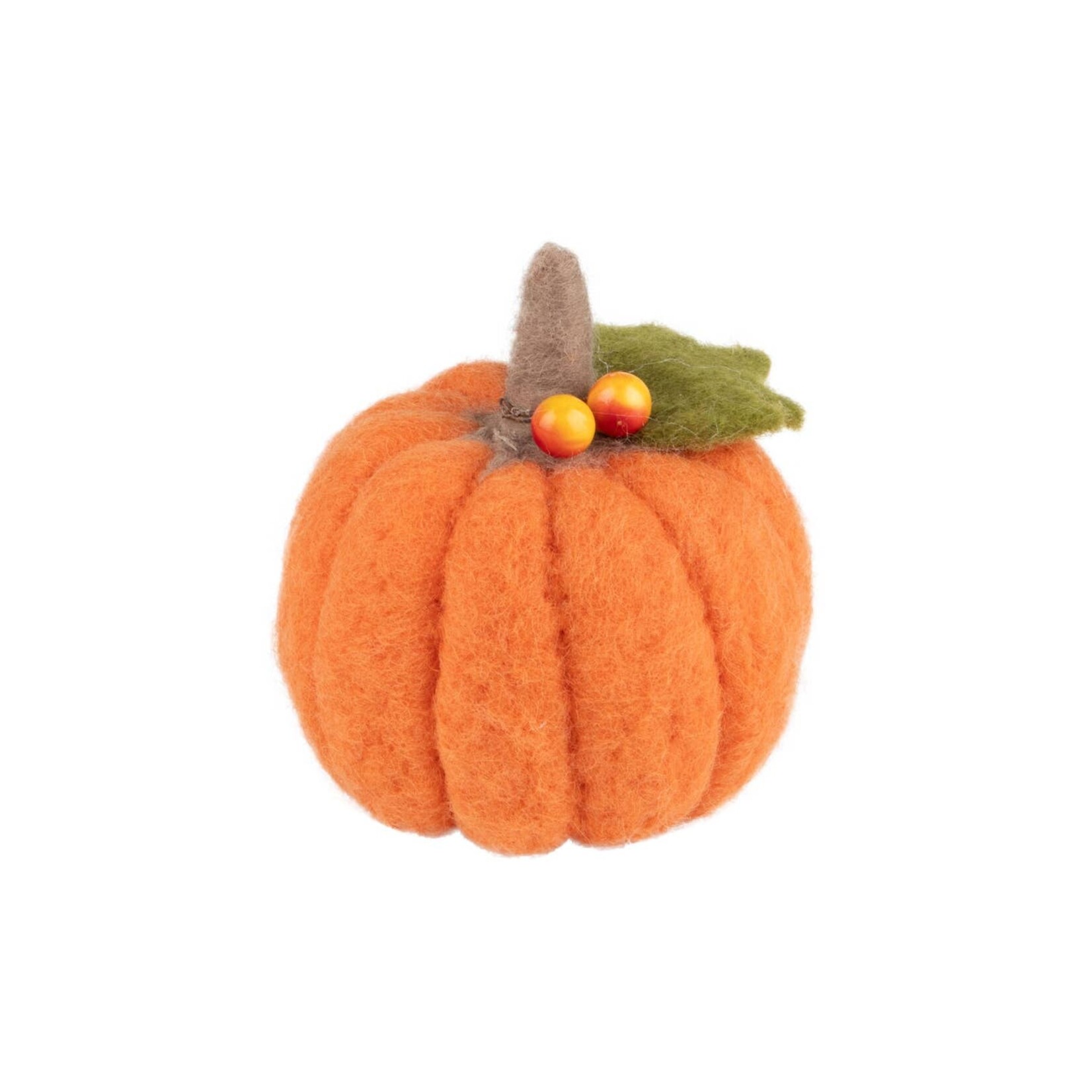 Medium Orange Felt Pumpkin with Berry 3.5 x3 in