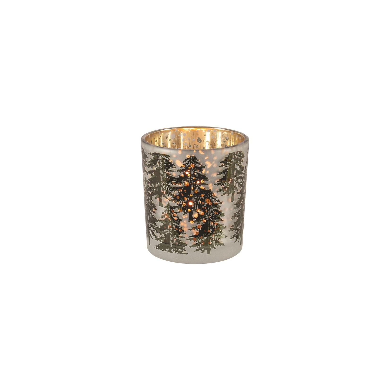 White Frost Glass Tealight Holder – Green Trees