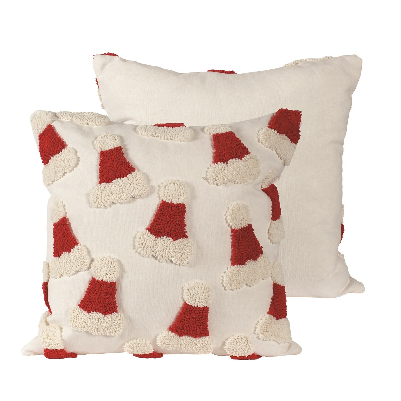 White Pillow with Red Santa Hats