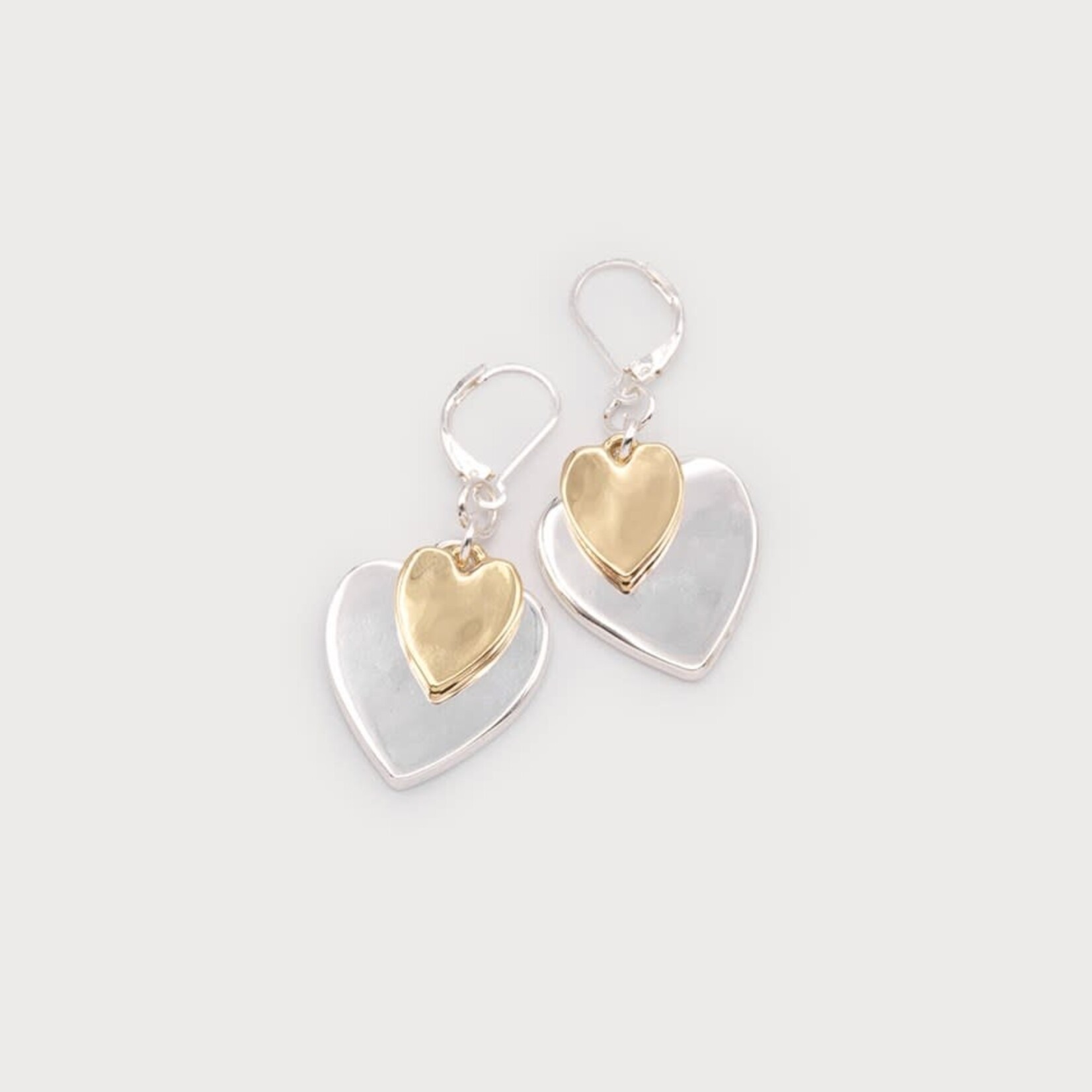 DOUBLE HEART EARRINGS ON HOOKS - Silver