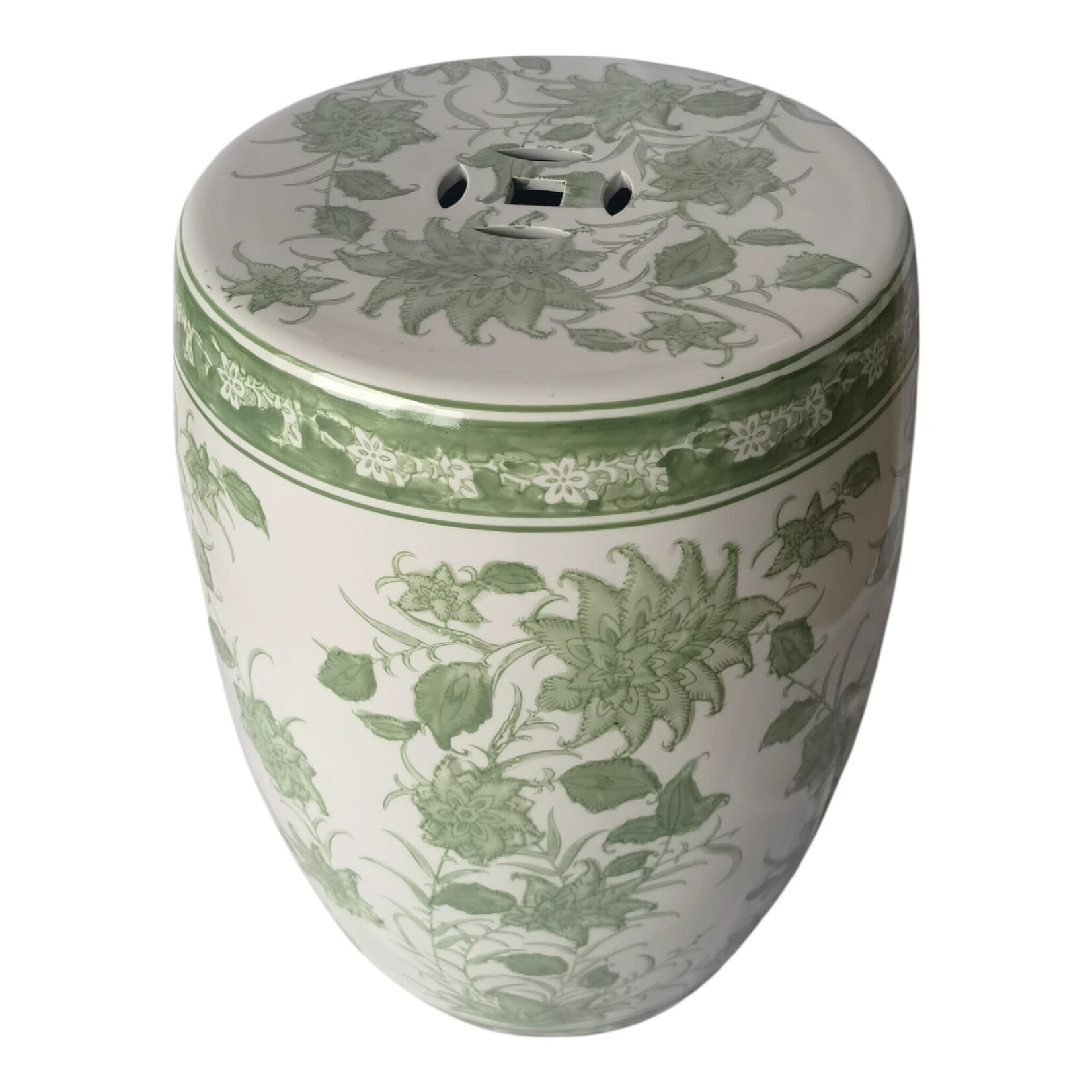 18"FLWR CHINOISERIE STOOL IN GREEN AND WHITE