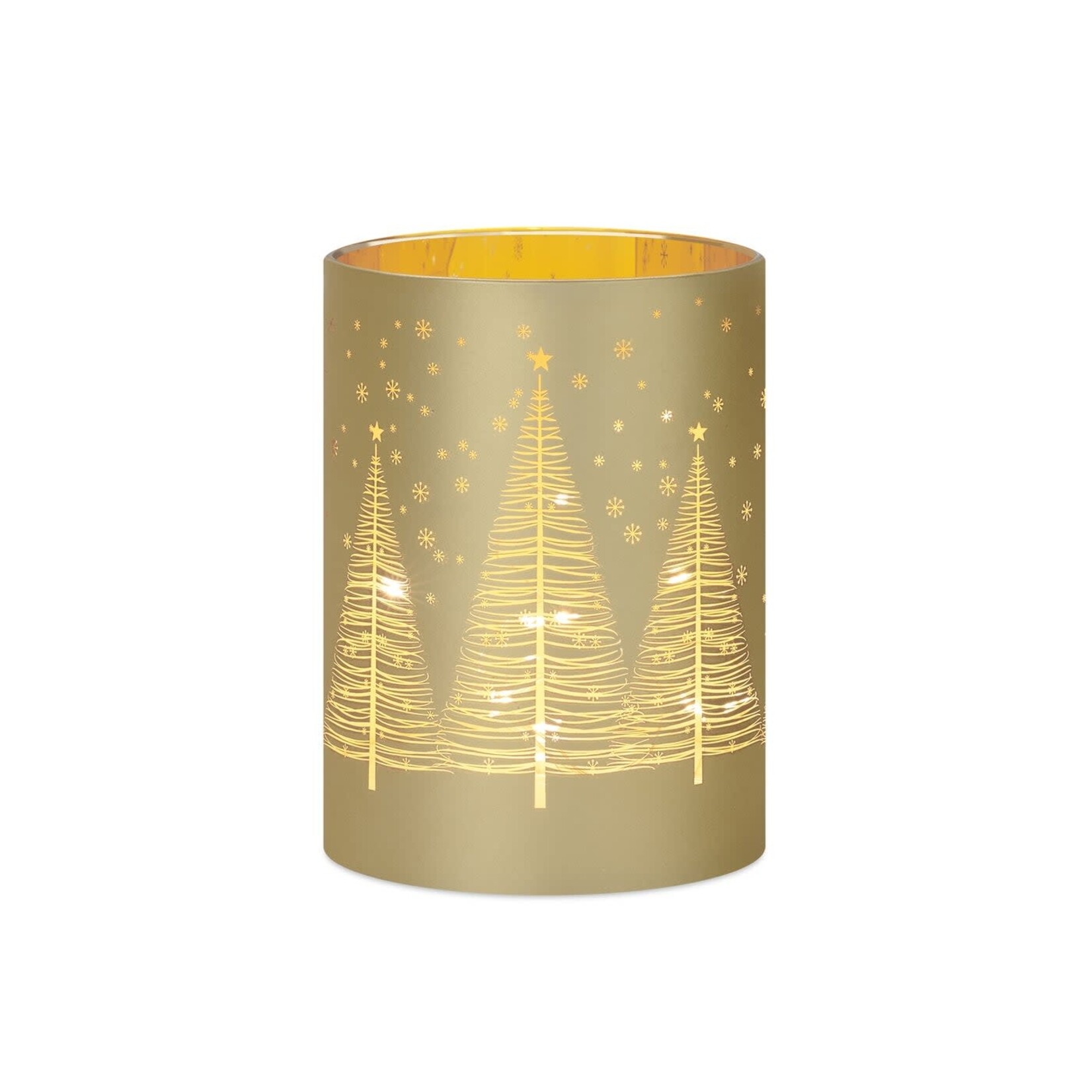 Silhouette Tree Gold LED Hurricane Lamp 4.5 x 7