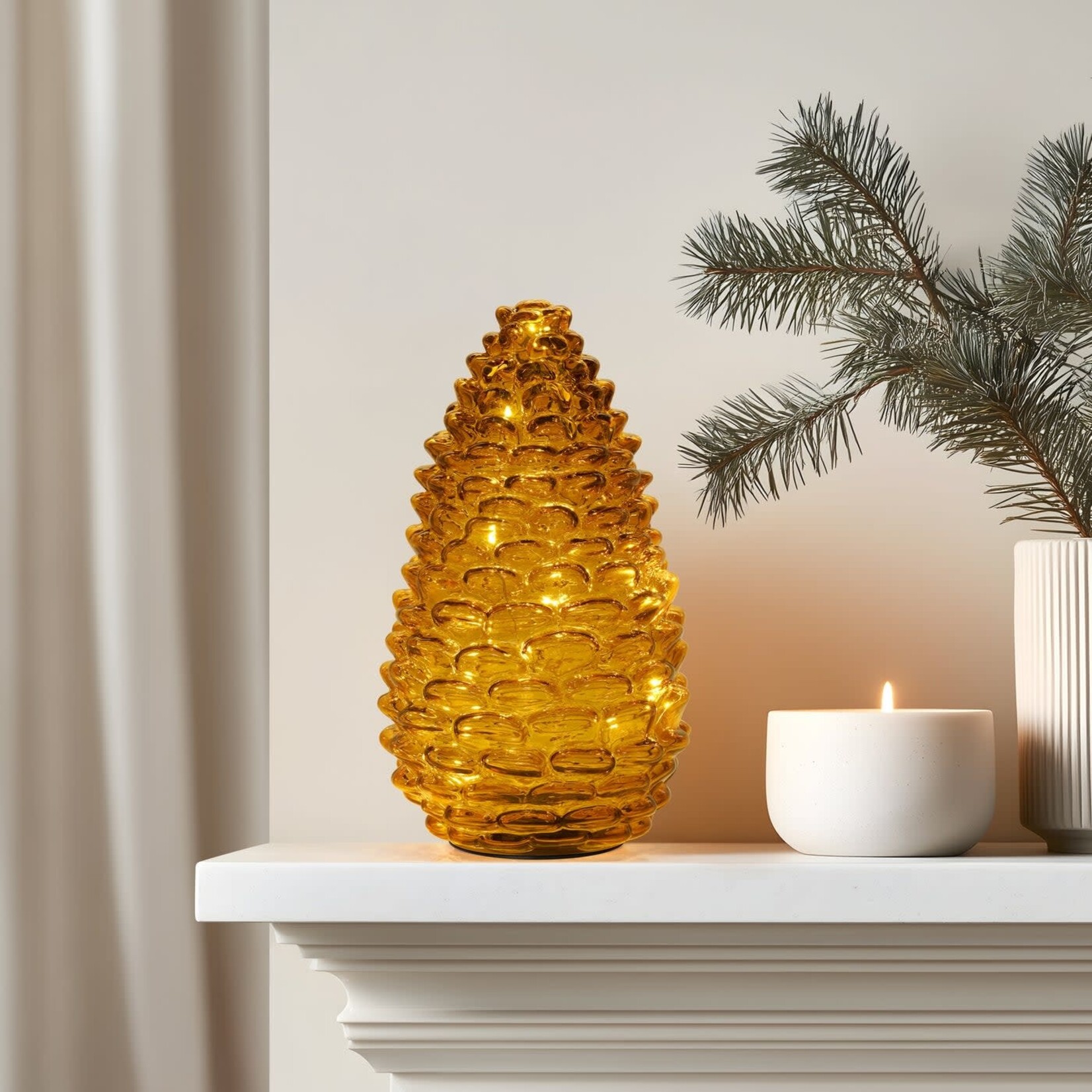 Amber Glass Pinecone LED Light  5x9"