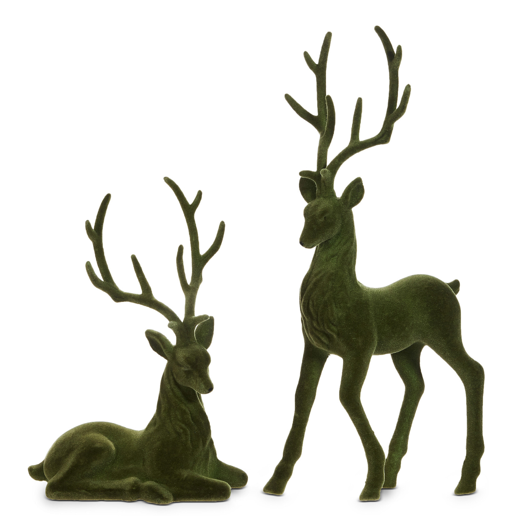 Green Flocked Deer - Sitting