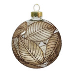 Glass Ball with Brown Glitter Magnolia Leaf "