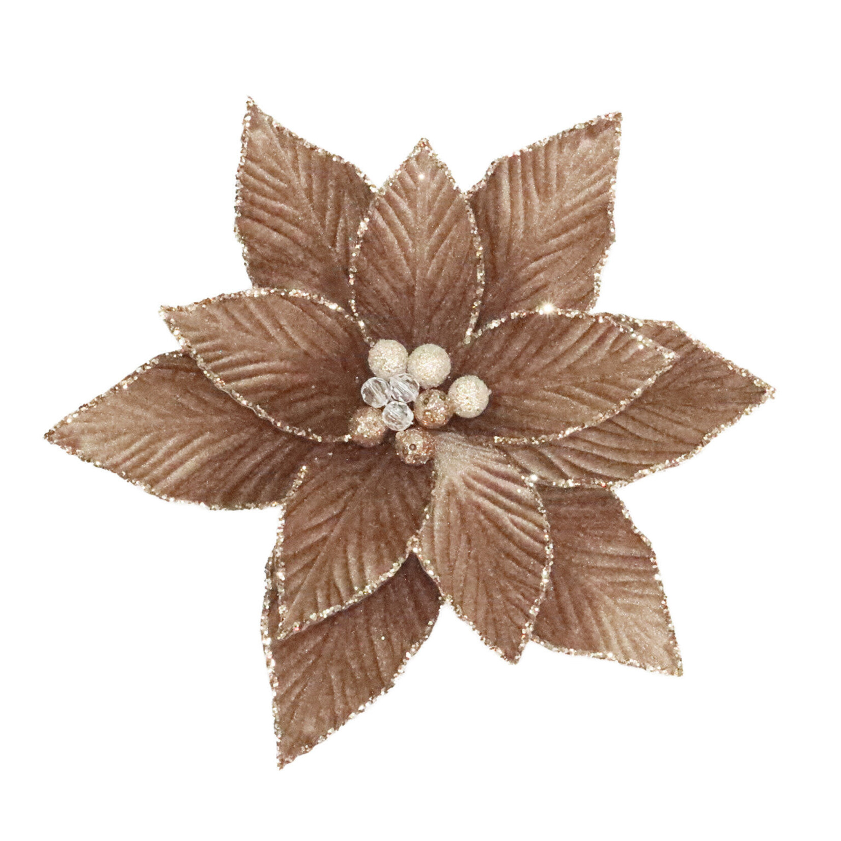 Poinsettia Mocha Velvet Beaded Center w/Clip