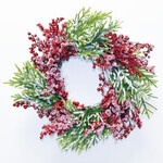 Frosted Green Cedar Wreath with Berries 22"