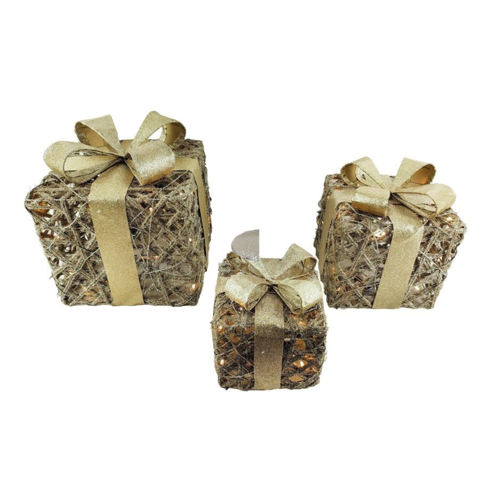 Gift Box with LED Lights & Gold Ribbon - Set of 3