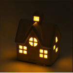 CTG Brands Porcelain House Chimney in Middle with LED Light