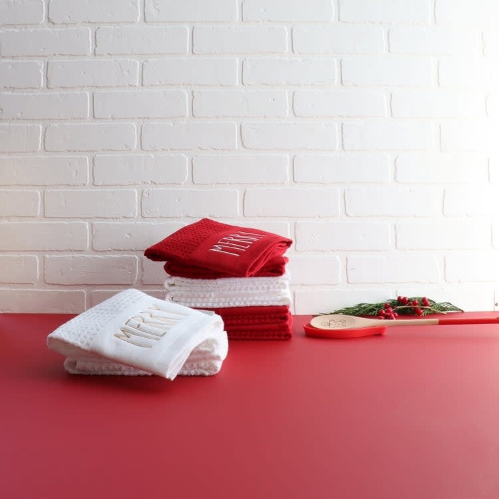 Red Merry Slim Terry Towel - Set of 2