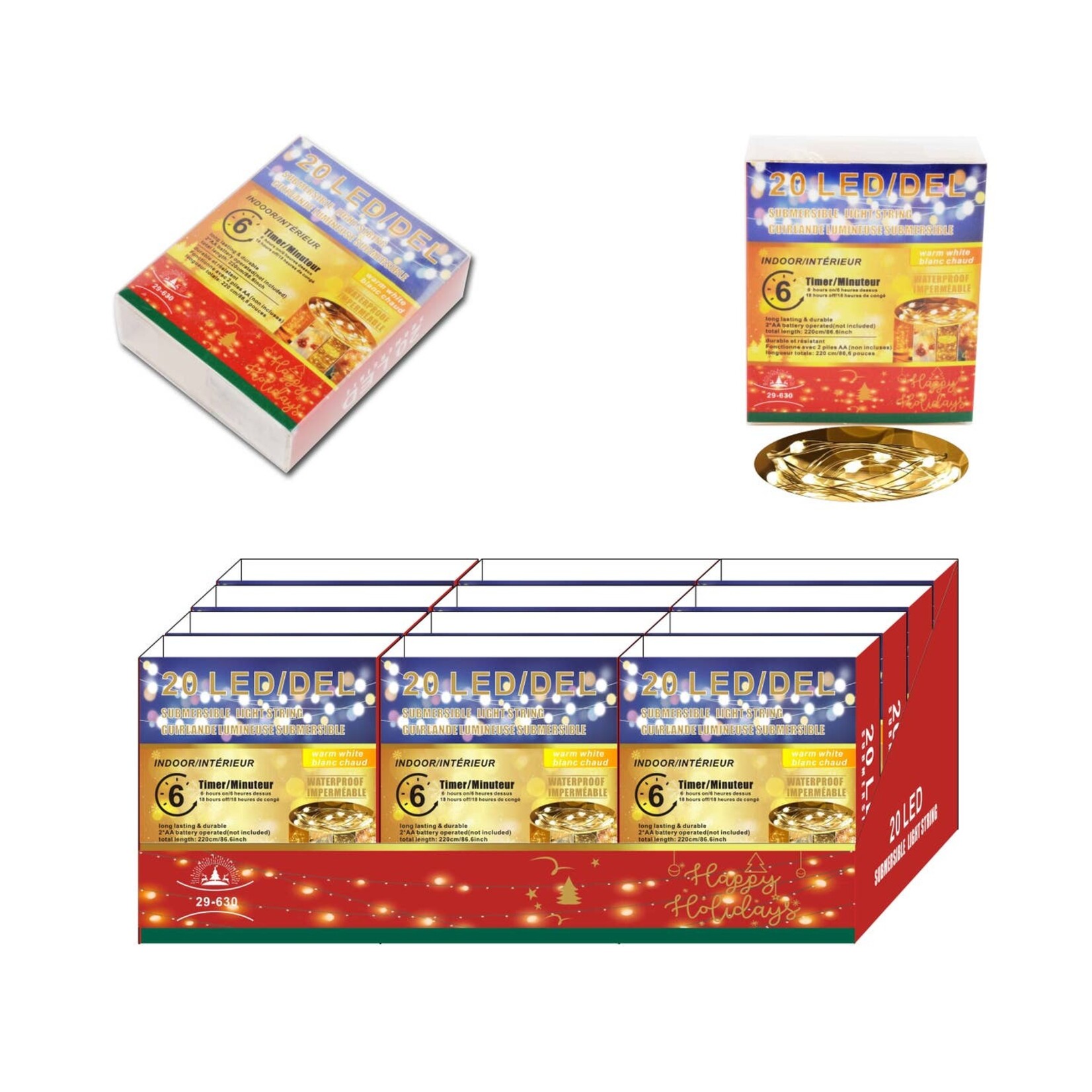 LH CASA DECOR 20LED Indoor Submersible Lights 6HR Timer (Warm White)