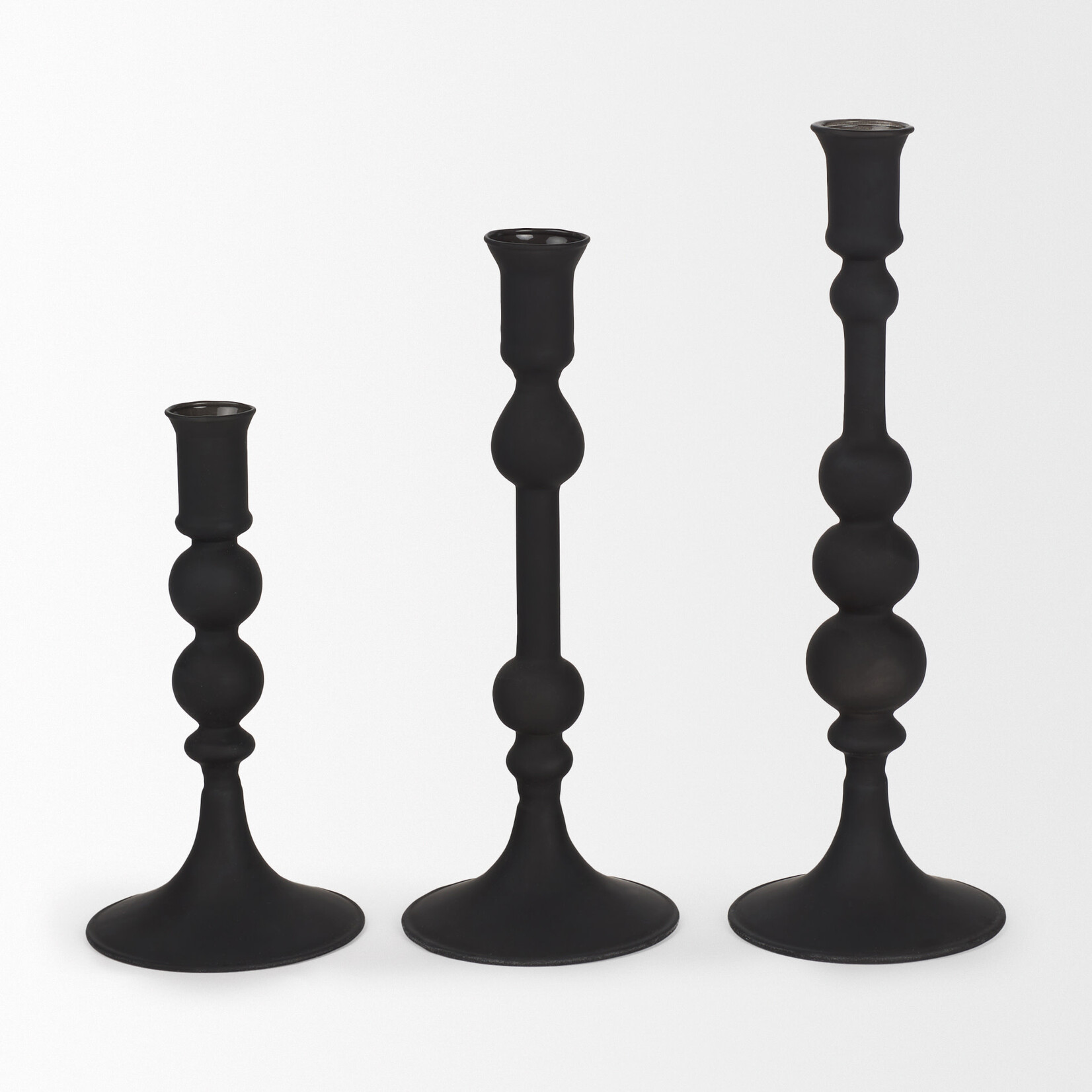 Haute Medium Matte Black Blown Glass Candlestick