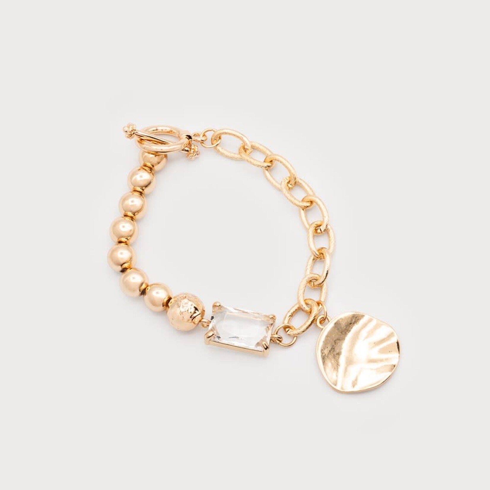 BRACELET ON ELASTIC WITH CRYSTAL AND METAL PIECE - gold