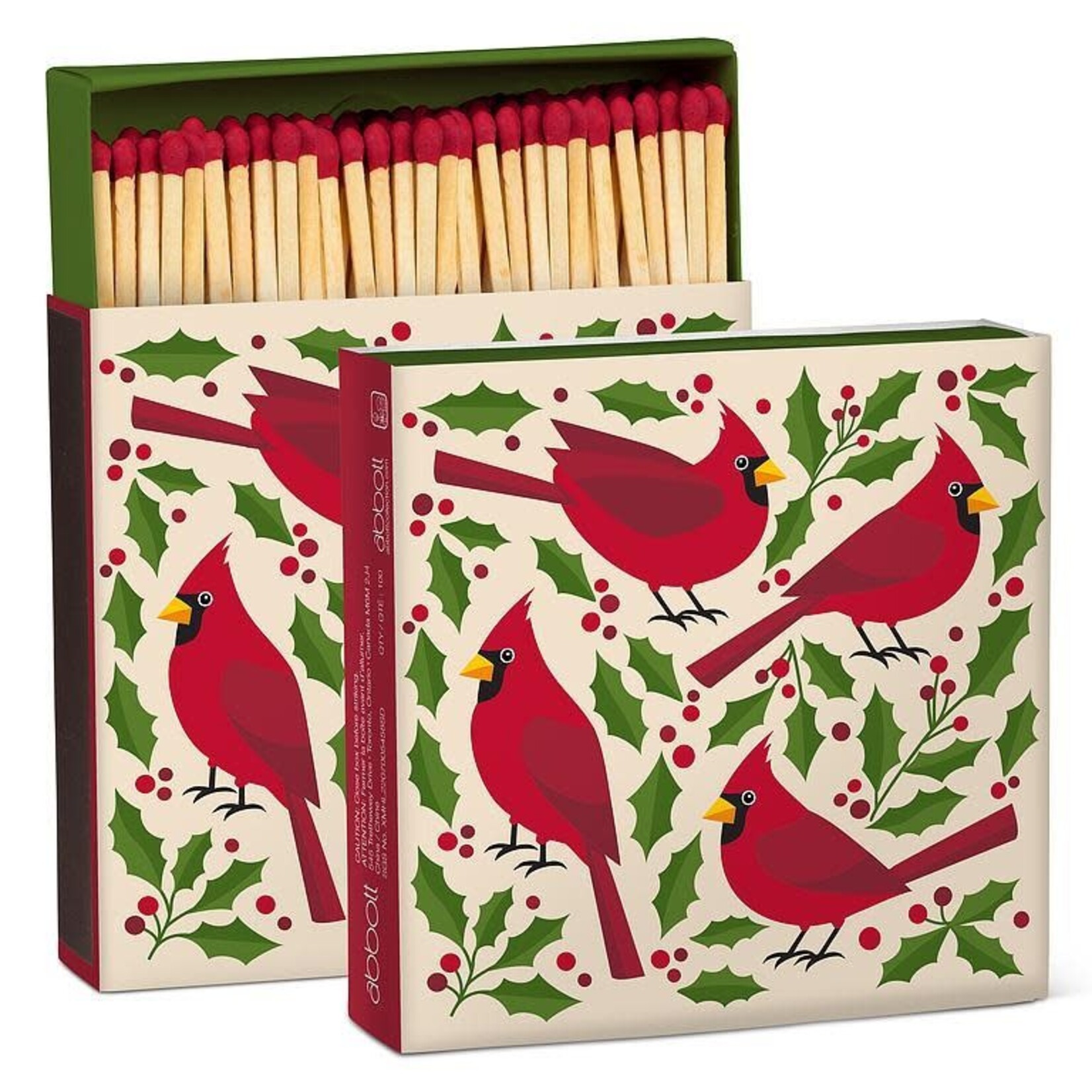 Cardinals & Holly Square Matches. 100 Sticks
