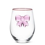 Stemless Wine Glass with Pink Bow