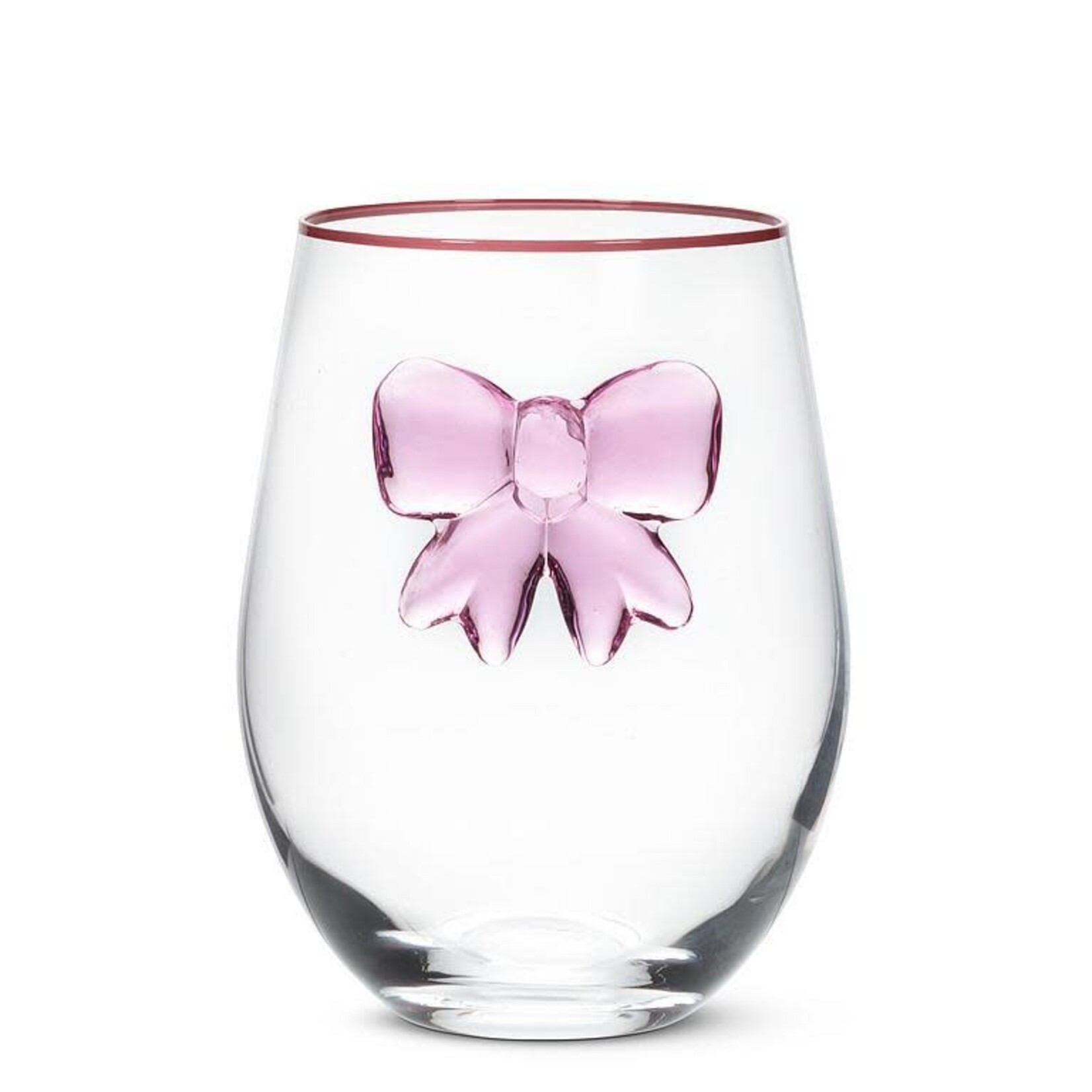 Stemless Wine Glass with Pink Bow
