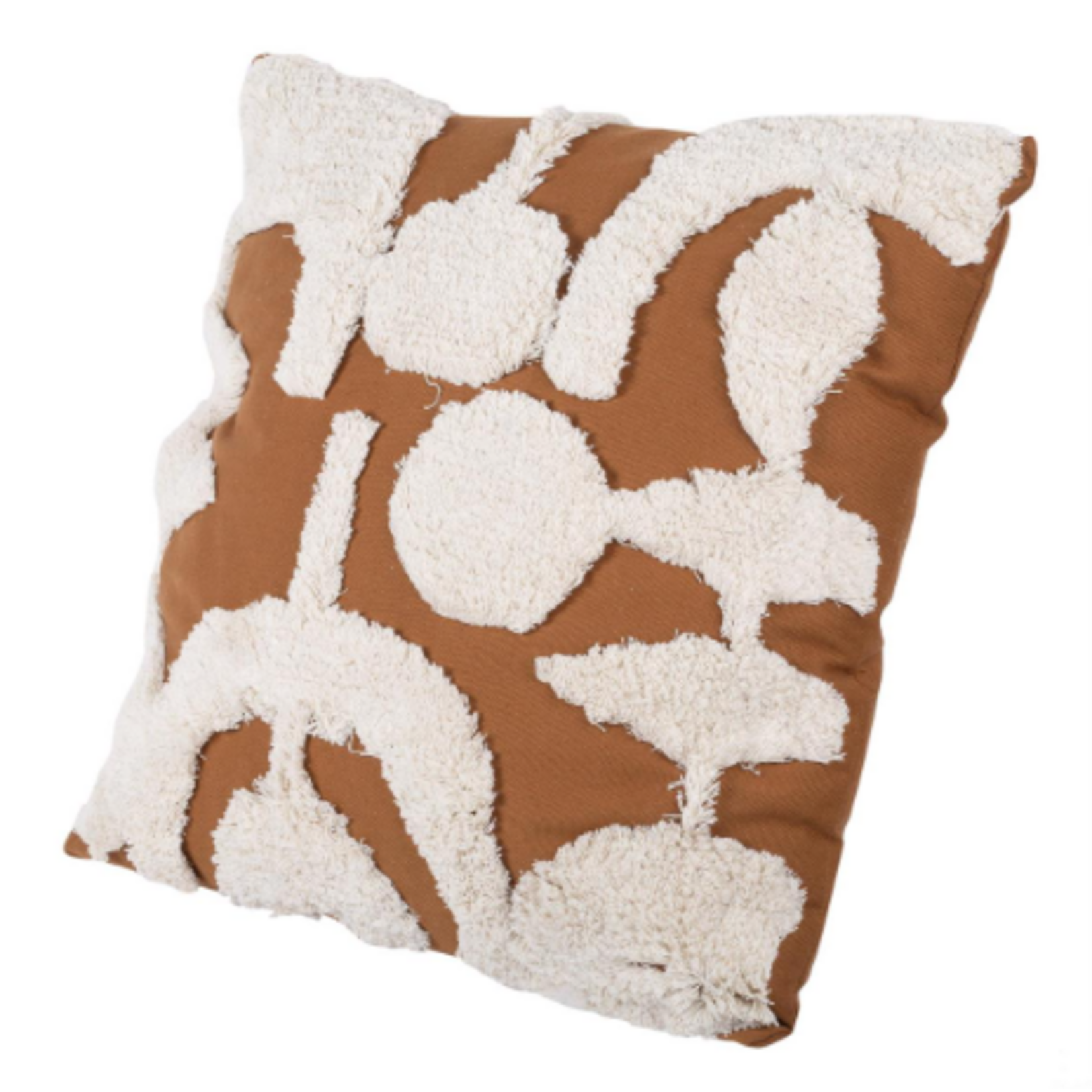 Brown, White Tufted Graphic Cushion 18 x 18