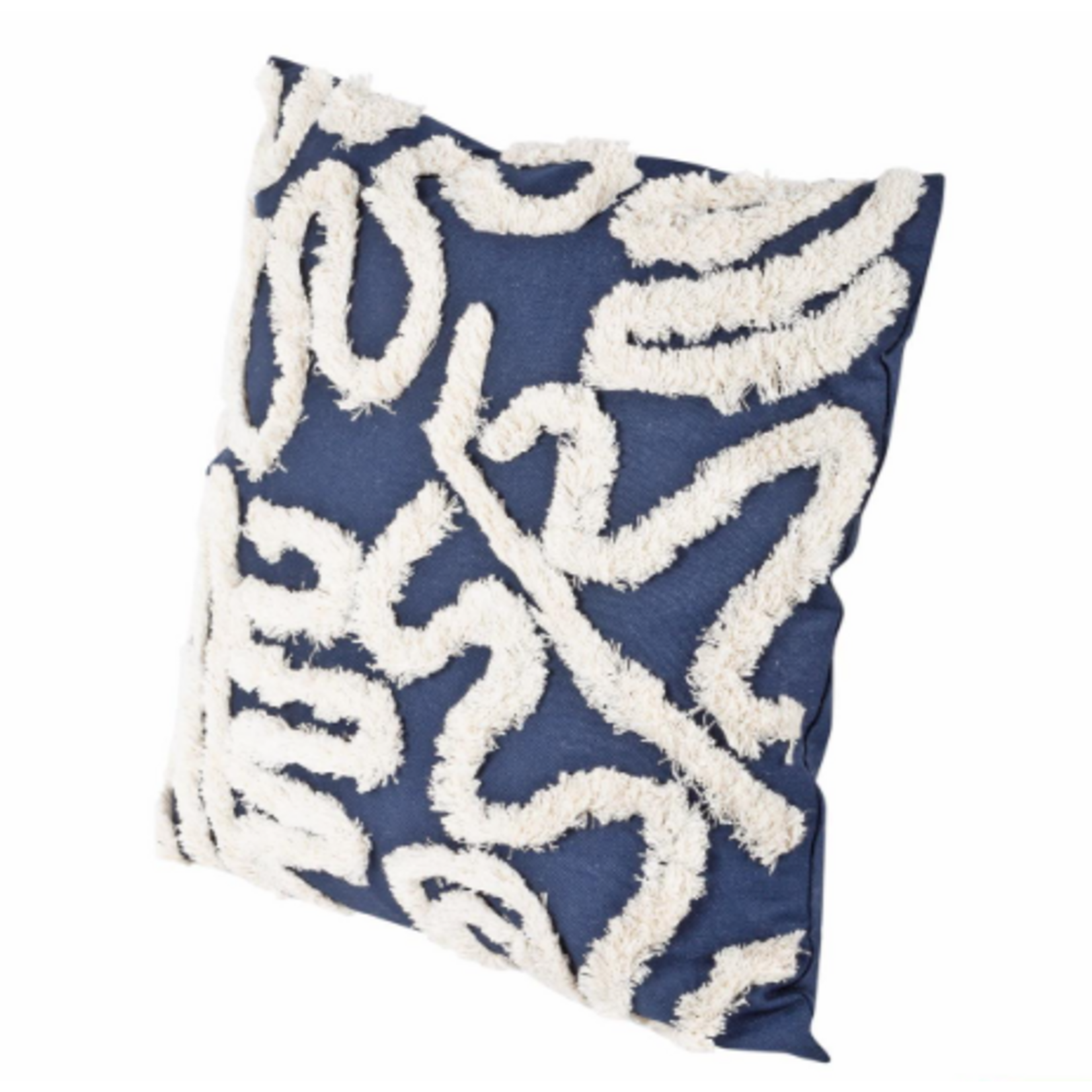 Blue, White Tufted Graphic Cushion 18 x18