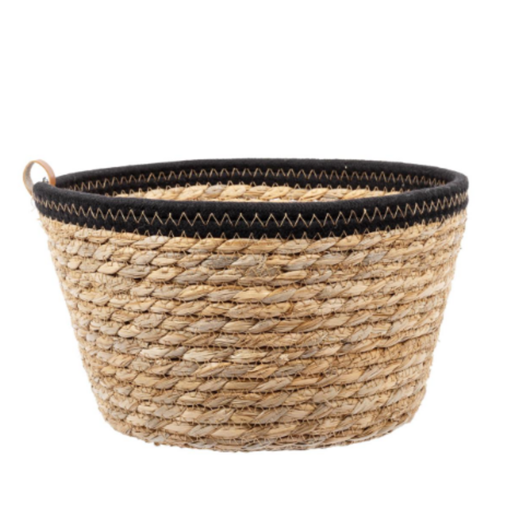Round Grass Basket w/Black Rim, 10.25"D x 6"H