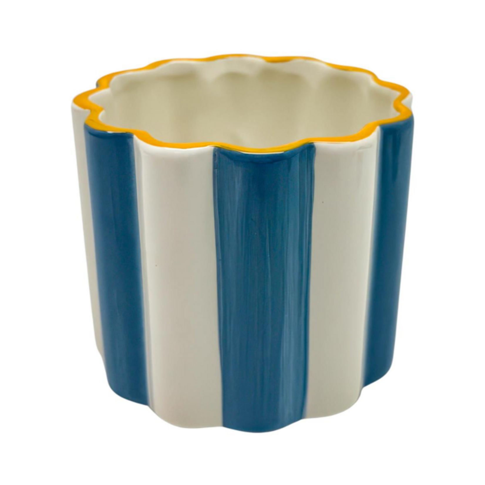 Striped Scallop-Edge Planter White, Blue & Yellow